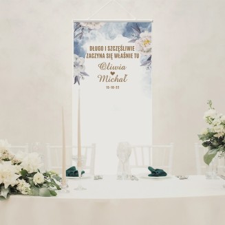 KAKEMONO personalizowane na wesele z imiona nowożeńców i datą ślubu