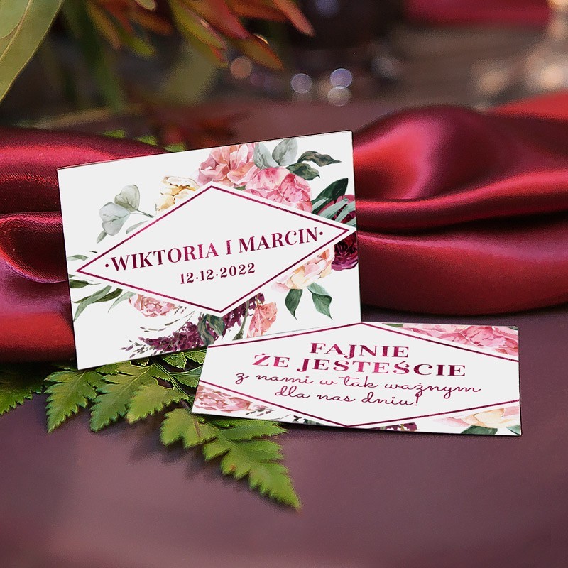Personalizowany bilecik na ślub dla gości weselnych. Modny kwiatowy wzór.