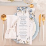 Weselne menu do dekoracji sali, stołu na wesele. Modny wzór z kolekcji Błękitny Ślub.