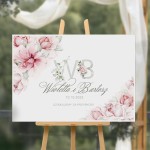 PLAKAT powitalny na salę weselną z różowymi i białymi kwiatami oraz imionami nowożeńców i datą ślubu