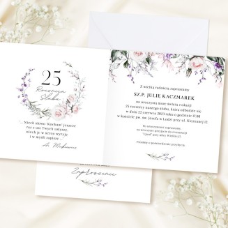 Zaproszenie personalizowane na rocznicę ślubu. Eleganckie zaproszenie z kwiatową grafiką.