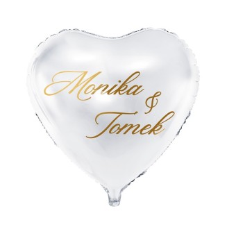 Balon w kształcie serca z imionami nowożeńców złoty efekt