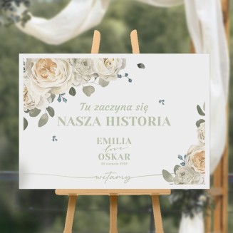 Plakat powitalny dla gości na wesele. Personalizowana dekoracja sali.