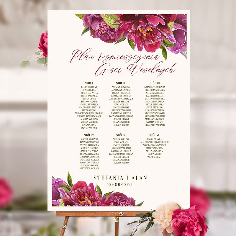 Plan stołów personalizowany All You need is LOVE na wesele z imionami gości.