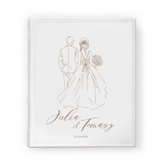 Album do wklejania zdjęć, biały z okładką personalizowaną z imionami młodych i datą ślubu