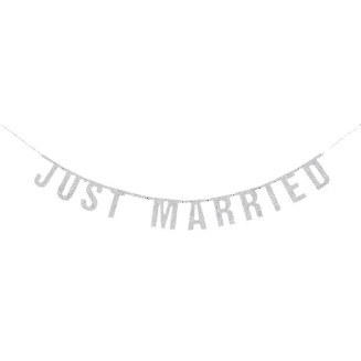 Baner z brokatowym napisem Just Married dekoracja na ślub i wesele