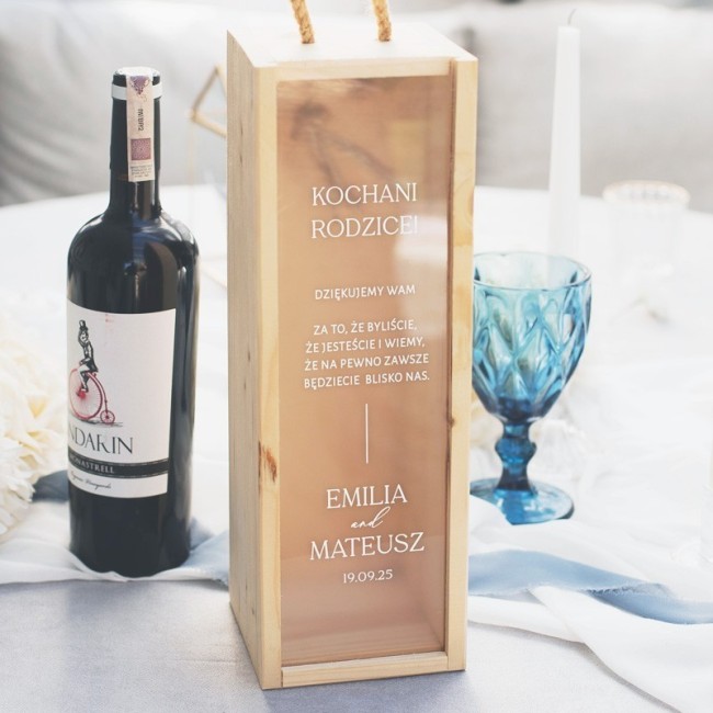 SKRZYNKA na wino akrylowa Podziękowanie ślubne dla rodziców Klasyczny Ślub