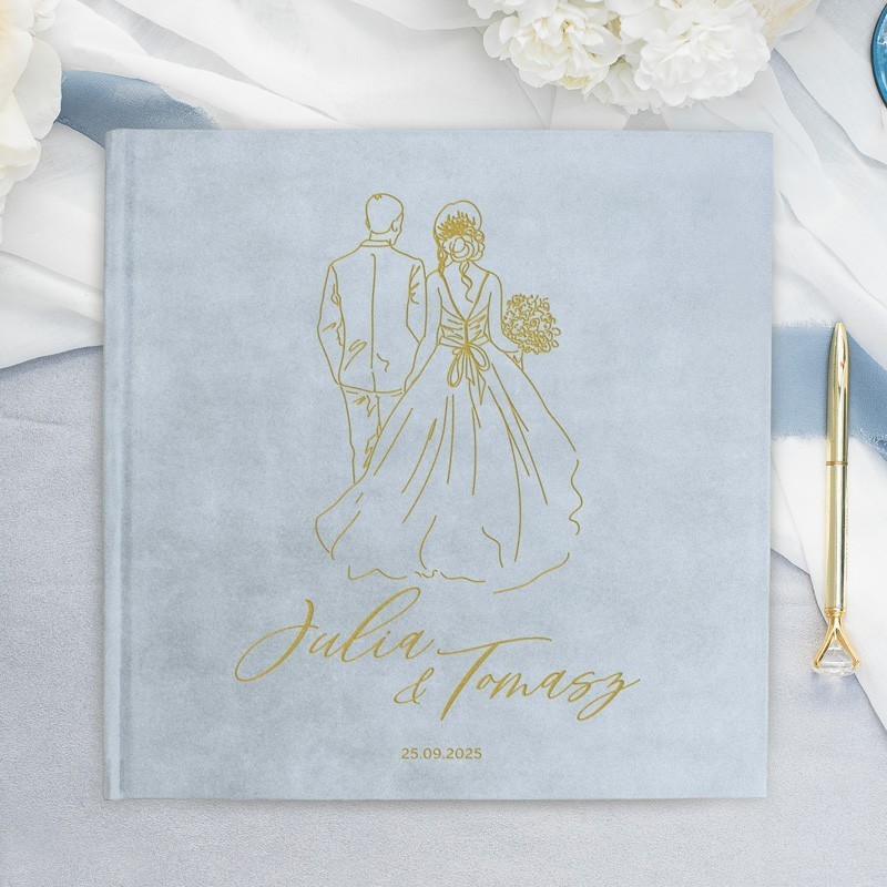 KSIĘGA na wpisy ALBUM na zdjęcia ślubne Welurowa okładka z wizerunkiem nowożeńców