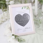 Personalizowany plakat ze srebrnym sercem. Idealne podziękowanie dla ukochanych rodziców na ślubie.