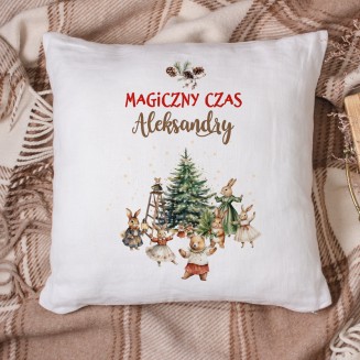 Personalizowana poduszka świąteczna z imieniem i kolorową grafiką.