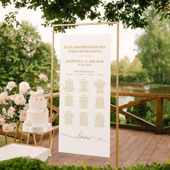 Plan stołów personalizowana rozpiska gości. Dekoracja z kolekcji Only Love.