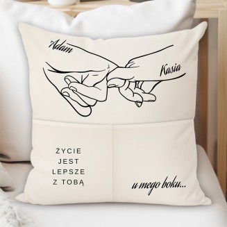 Personalizowana poduszka z kieszeniami. Personalizowany prezent dla ukochanej osoby.