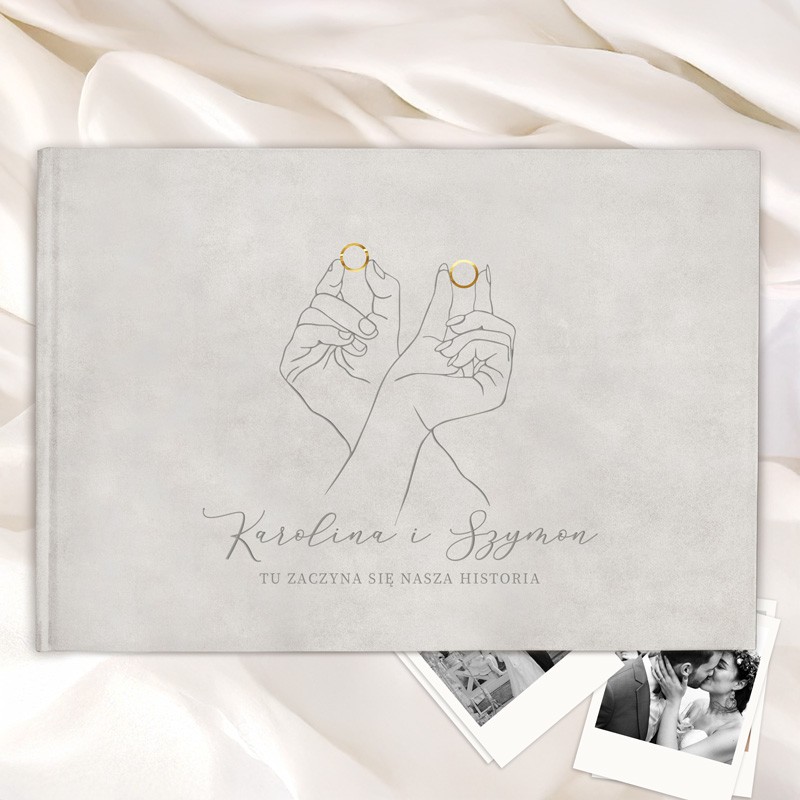 Welurowy ALBUM Ślubny z Personalizacją Złote Obrączki