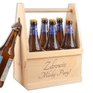 zdrowie młodej pary nosidło na piwo drewniane