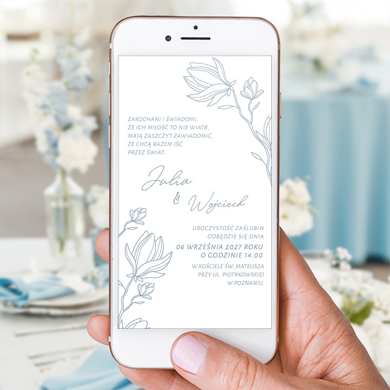 Cyfrowe ZAPROSZENIE Zawiadomienie Ślubne Dusty Blue