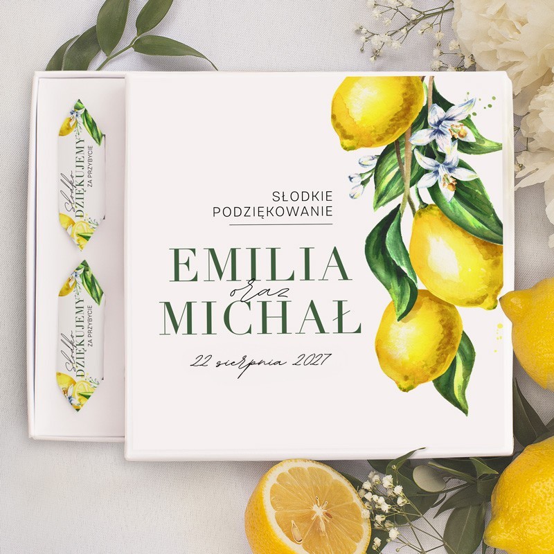 BOMBONIERKA z krówkami SŁODKIE PODZIĘKOWANIE Słoneczna Cytryna personalizowana