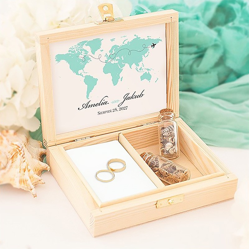 PUDEŁKO na obrączki drewniane Podróż Poślubna Z IMIONAMI