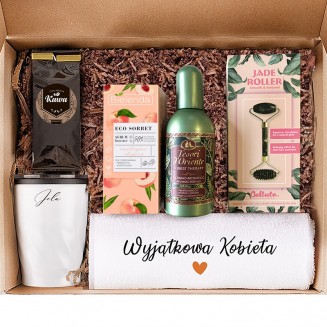 PREZENT dla bliskiej osoby Ekskluzywny zestaw z kubkiem kawą i kosmetykami
