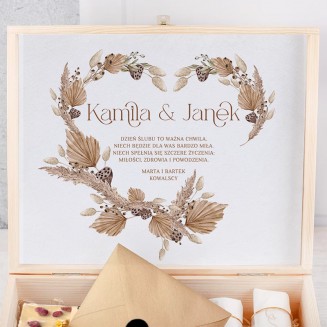 ZESTAW w Drewnianej Skrzyni Elegancki Prezent na Ślub