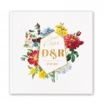 Księga gości z personalizowaną okładką i kwiatową grafiką.