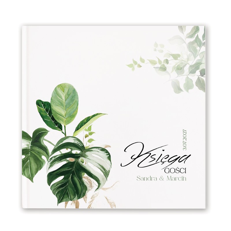 KSIĘGA na wpisy i życzenia gości z motywem monstery BIAŁE KARTKI