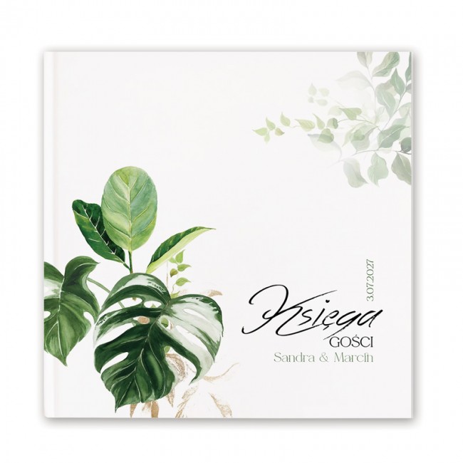 KSIĘGA na wpisy i życzenia gości z motywem monstery BIAŁE KARTKI