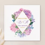 Księga gości z kwiatową grafiką hortensji. Piękny dodatek ślubny.