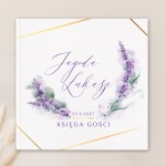 Personalizowana księga gości z motywem graficznym lawendy.