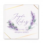 Personalizowana księga gości posiada motyw lawendy na okładce.