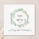 Personalizowana księga gości weselnych z grafiką subtelnego wianka.