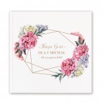 Personalizowana księga gości z motywem piwonii. Idealny dodatek na wesele.