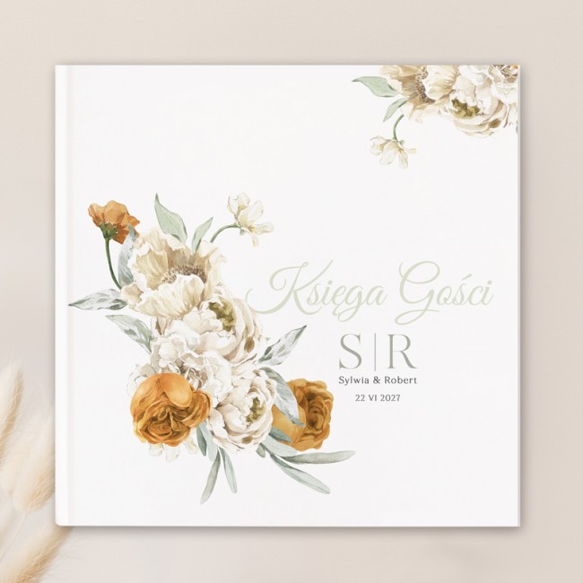 Księga gości z roślinną grafiką na okładce. Personalizowany dodatek ślubny.