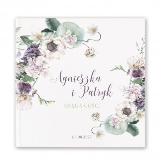Personalizowana księga gości z kwiatowym motywem graficznym. Dodatek na wesele.