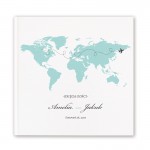 Personalizowana księga gości z białymi kartkami. Na okładce znajduje się grafika mapy.