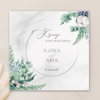 Księga gości weselnych w nowoczesnym stylu, udekorowana grafiką z kolekcji Magiczna. Idealna atrakcja na wesele dla gości.