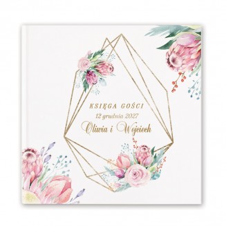 Personalizowana księga gości na weselę z kolorowymi kwiatami