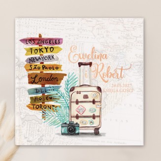 Księga gości weselnych z motywem podróży