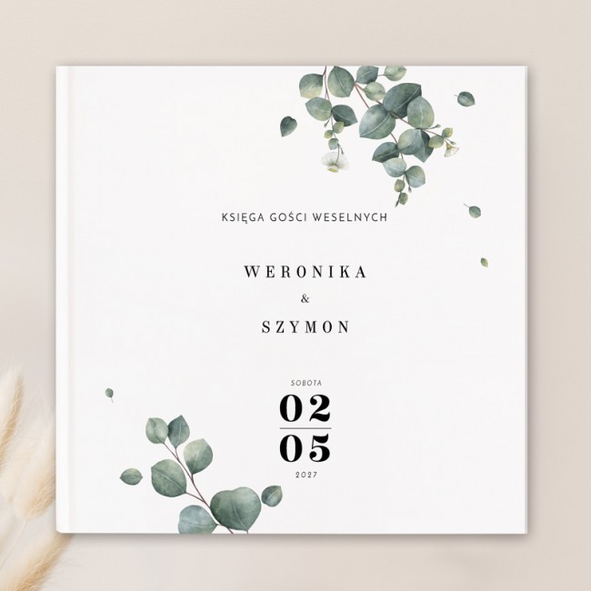 Księga gości weselnych w motywie eukaliptusa