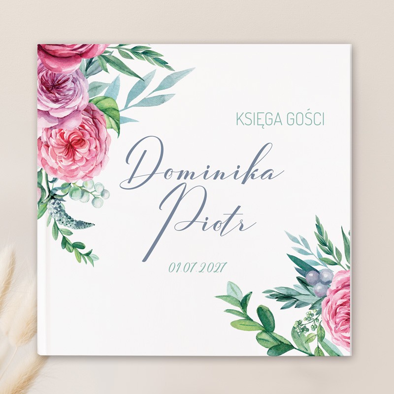 Personalizowana księga weselna z motywem kwiatów