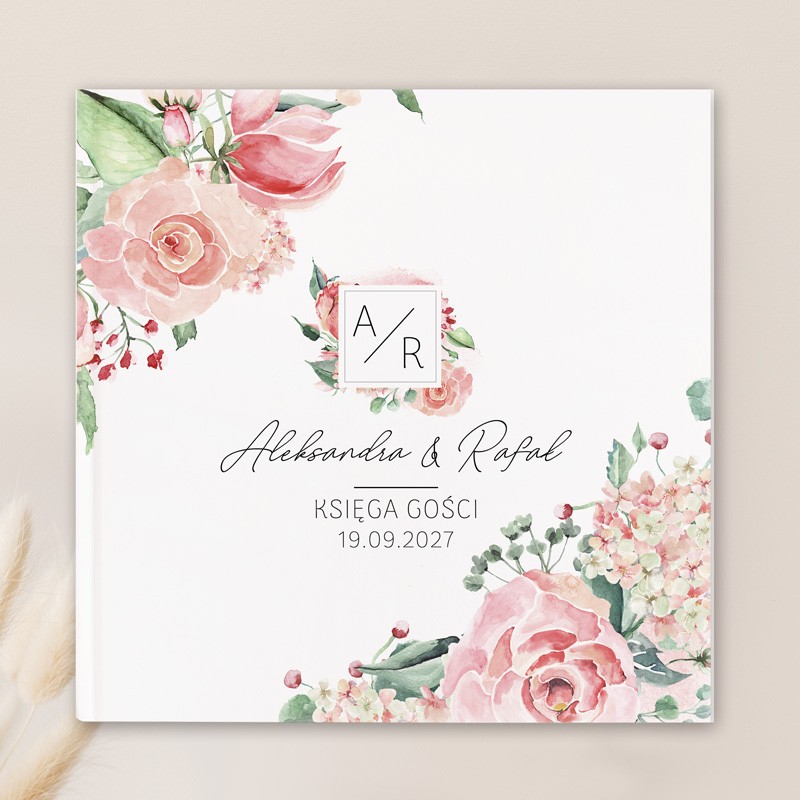 KSIĘGA GOŚCI weselnych Pastelowe Róże BIAŁE KARTKI