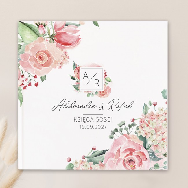 KSIĘGA GOŚCI weselnych Pastelowe Róże BIAŁE KARTKI