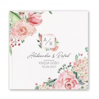 KSIĘGA GOŚCI weselnych Pastelowe Róże BIAŁE KARTKI
