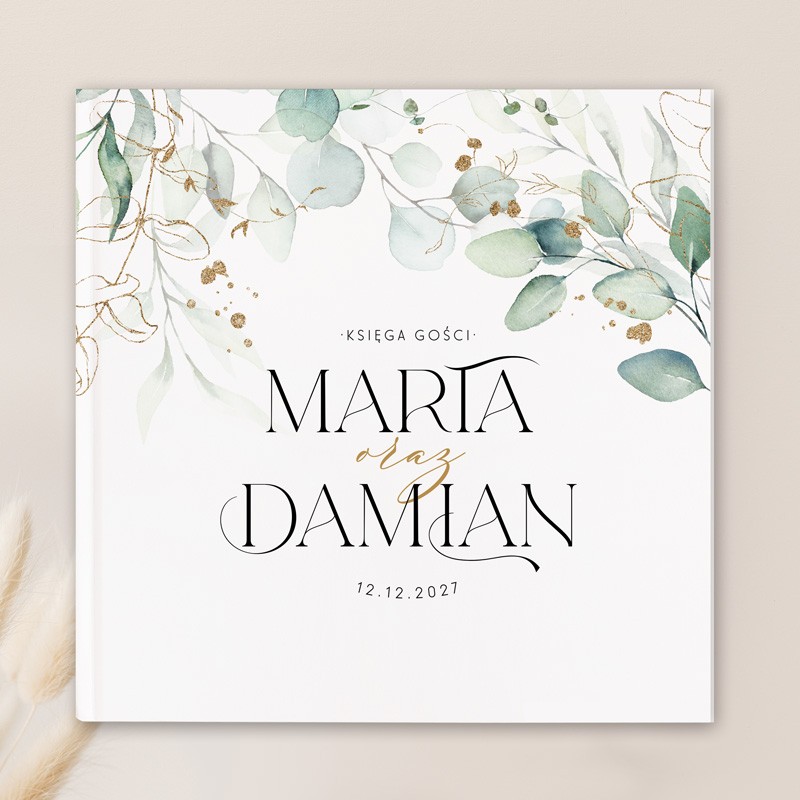 Personalizowana księga gości weselnych z motywem eukaliptusa