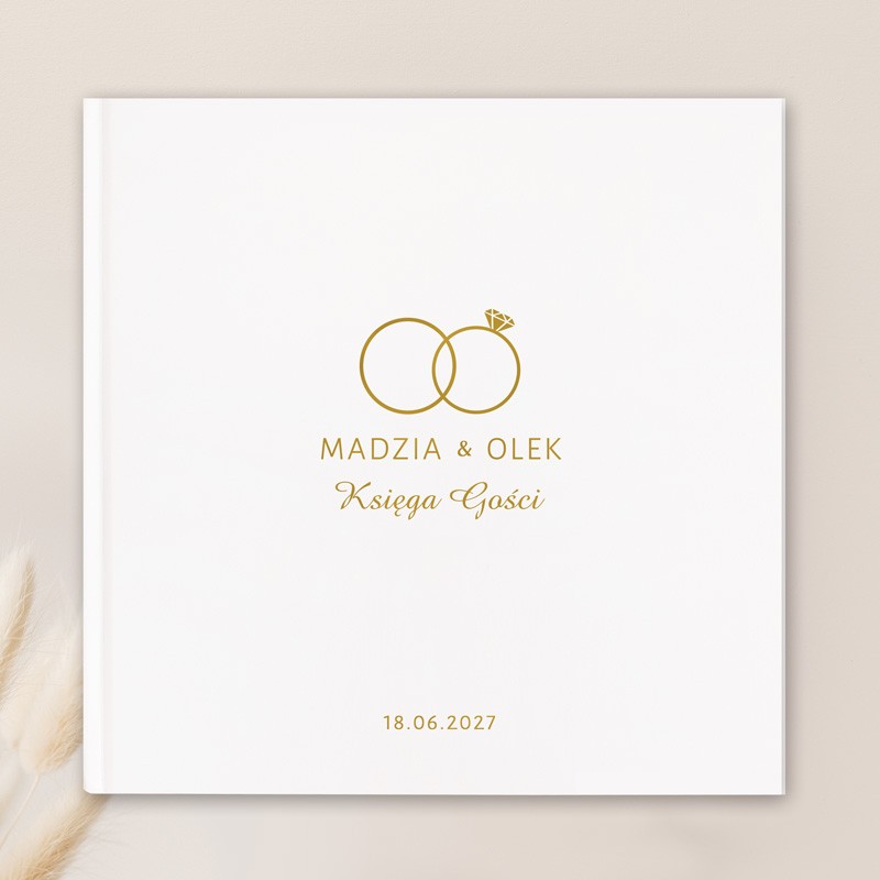 Personalizowana księga gości na wesele z motywem obrączek