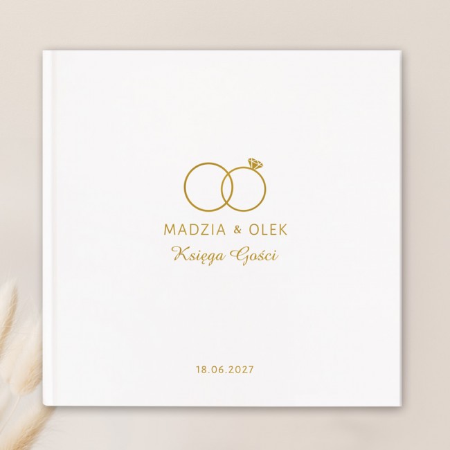Personalizowana księga gości na wesele z motywem obrączek