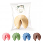 CIASTECZKO w kolorze do wyboru. Ciasteczko z wróżbą w celofanowym opakowaniu. Etykieta z życzeniami świątecznymi.