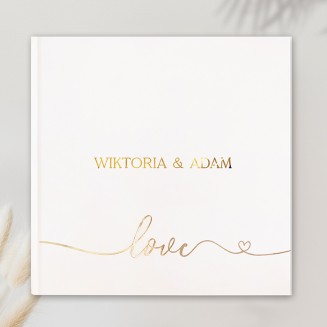 Księga gości ze złotymi napisami Love i imionami. Dodatek na wesele.