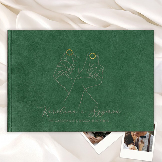 Welurowy ALBUM Ślubny z Personalizacją Złote Obrączki