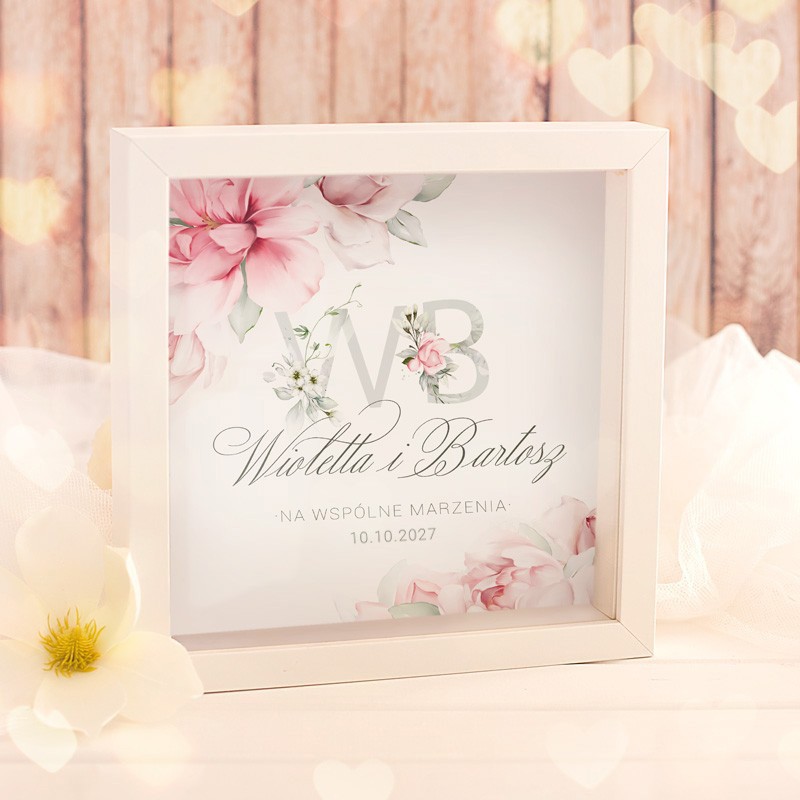 Duża skarbonka na prezent ślubny dla pary. Personalizowana skarbonka z imionami.