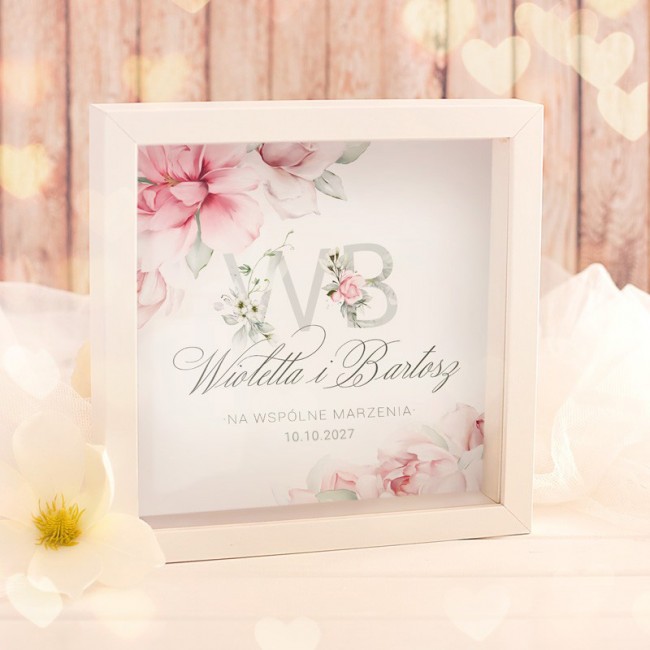 Duża skarbonka na prezent ślubny dla pary. Personalizowana skarbonka z imionami.